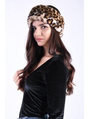 Canadiana Pieces Fur Headband Black/Leopard Print